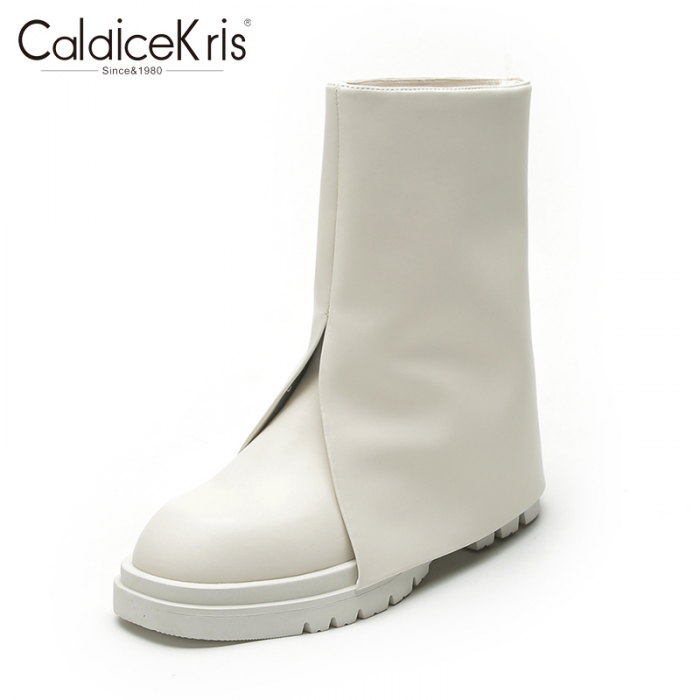 CaldiceKris（中国CK）秋冬新款炸街圆头平底裤管靴